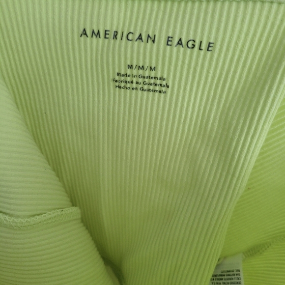 American Eagle Women's Neon Green Ribbed Spaghetti Strap Cropped Tank Size Med - Picture 3 of 5